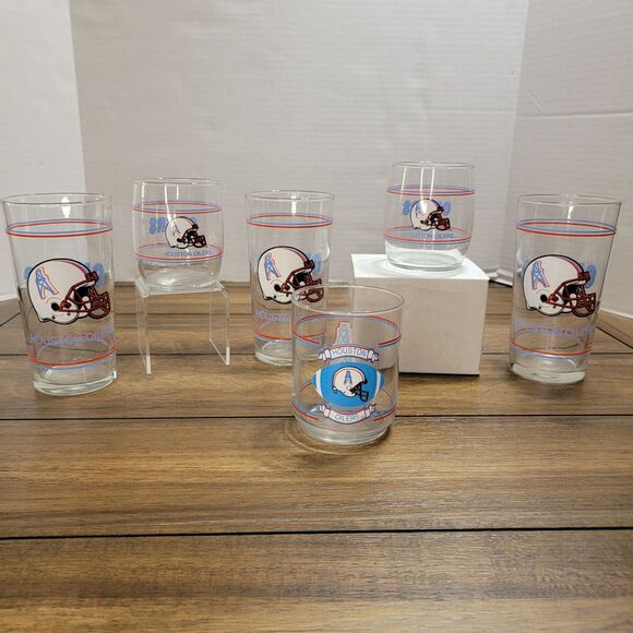Set of 6 Glasses Houston Oilers 3 Tall, 3 Short - Vintage - Picture 1 of 8